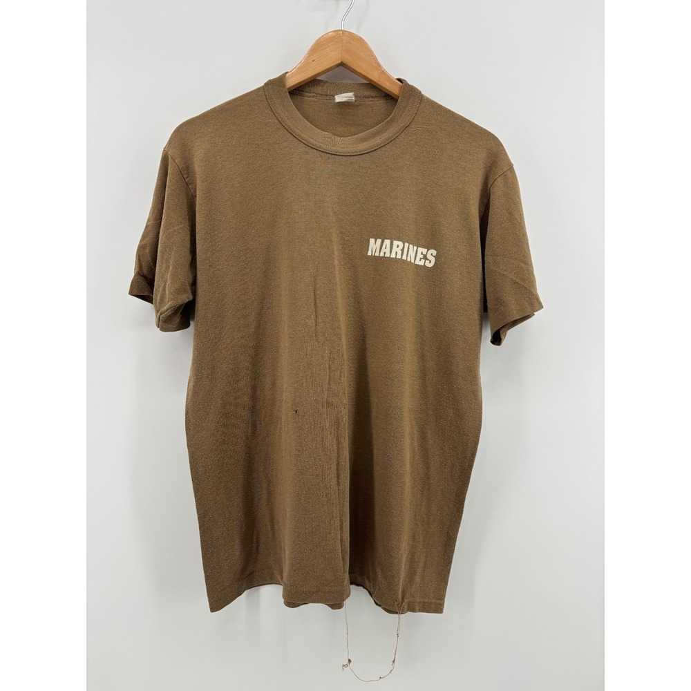 US Marine Corps Marines Training PT Shirt Mens Brown Short Sleeve Vintage Crew S